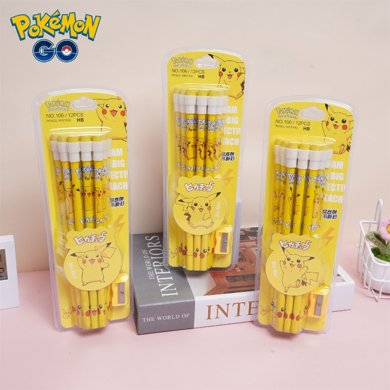Office Supply Office Stationery Items - 12 Buah Pensil Pokemon dengan Penghapus