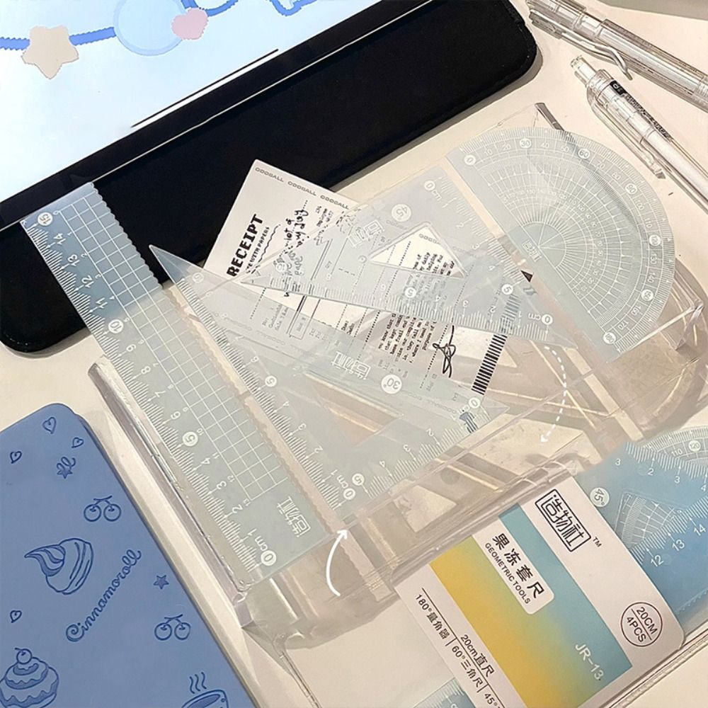4 Buah/Set Set Penggaris Jelly - Ruler Set Transparent ulasan dan harga